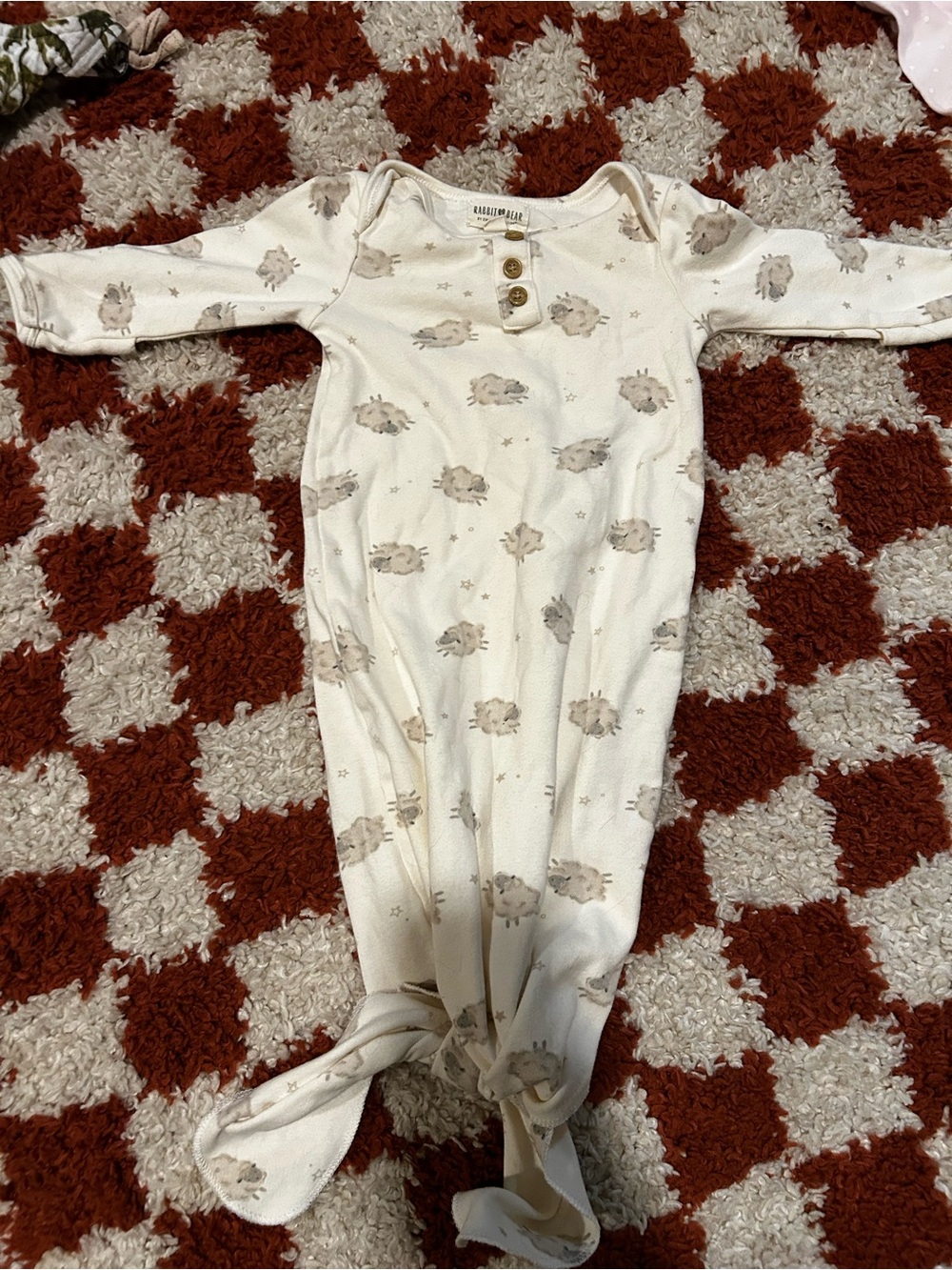 Rabbit + Bear Cream Baby Footie with Sheep Print